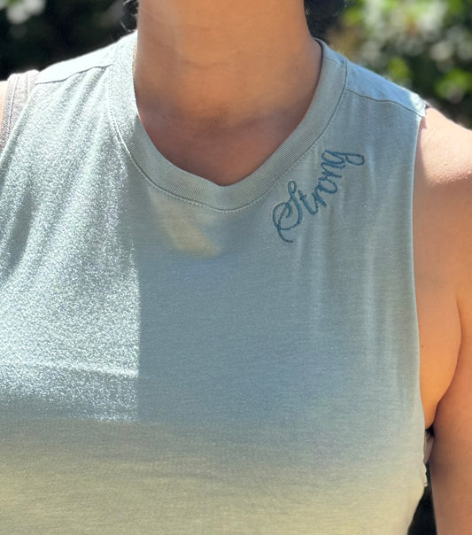Bella + Canvas Racerback Crop Tank with Embroidered Curved Neckline "Strong"