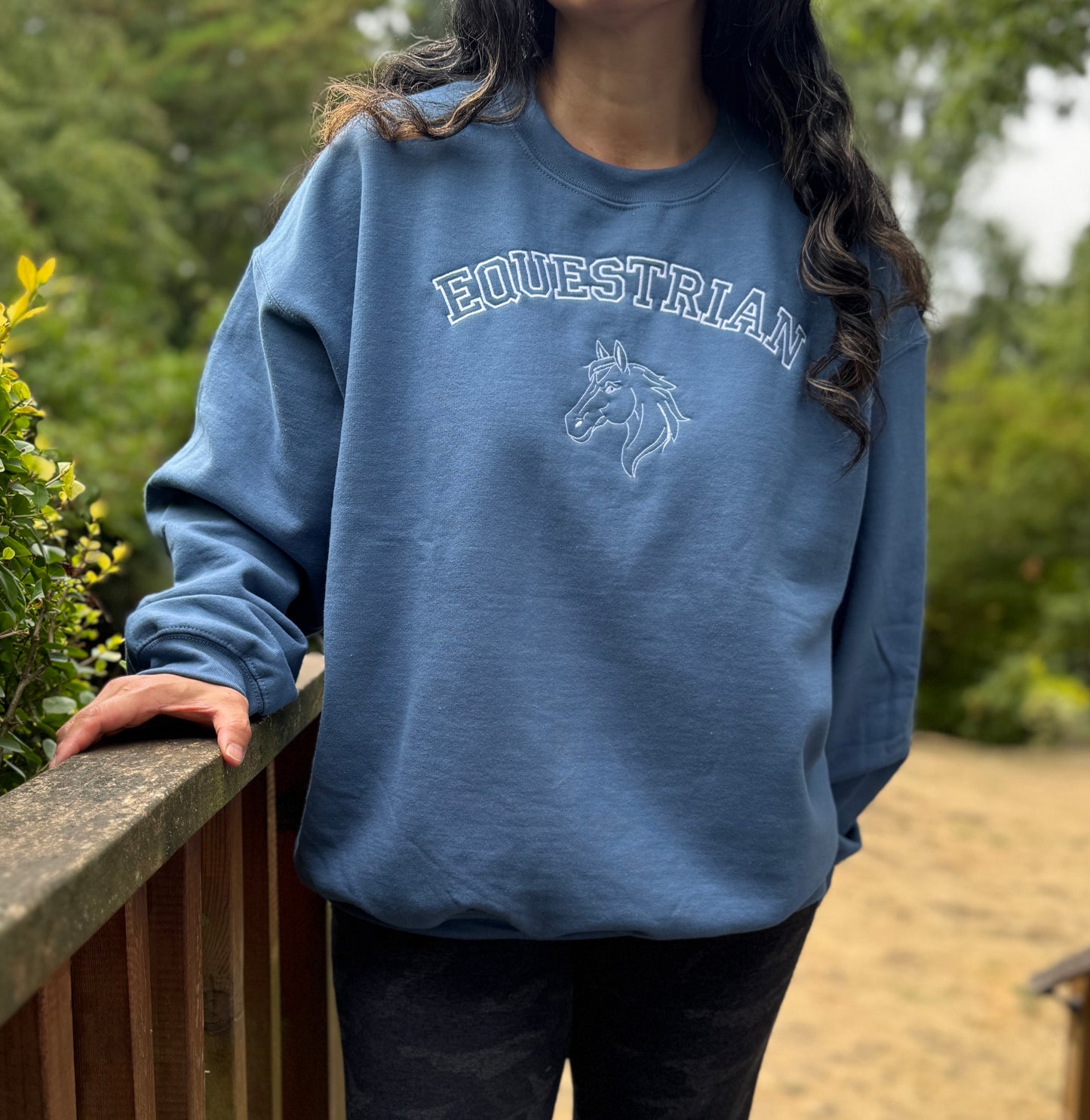 Equestrian Embroidered Crewneck Sweatshirt - Horse Profile