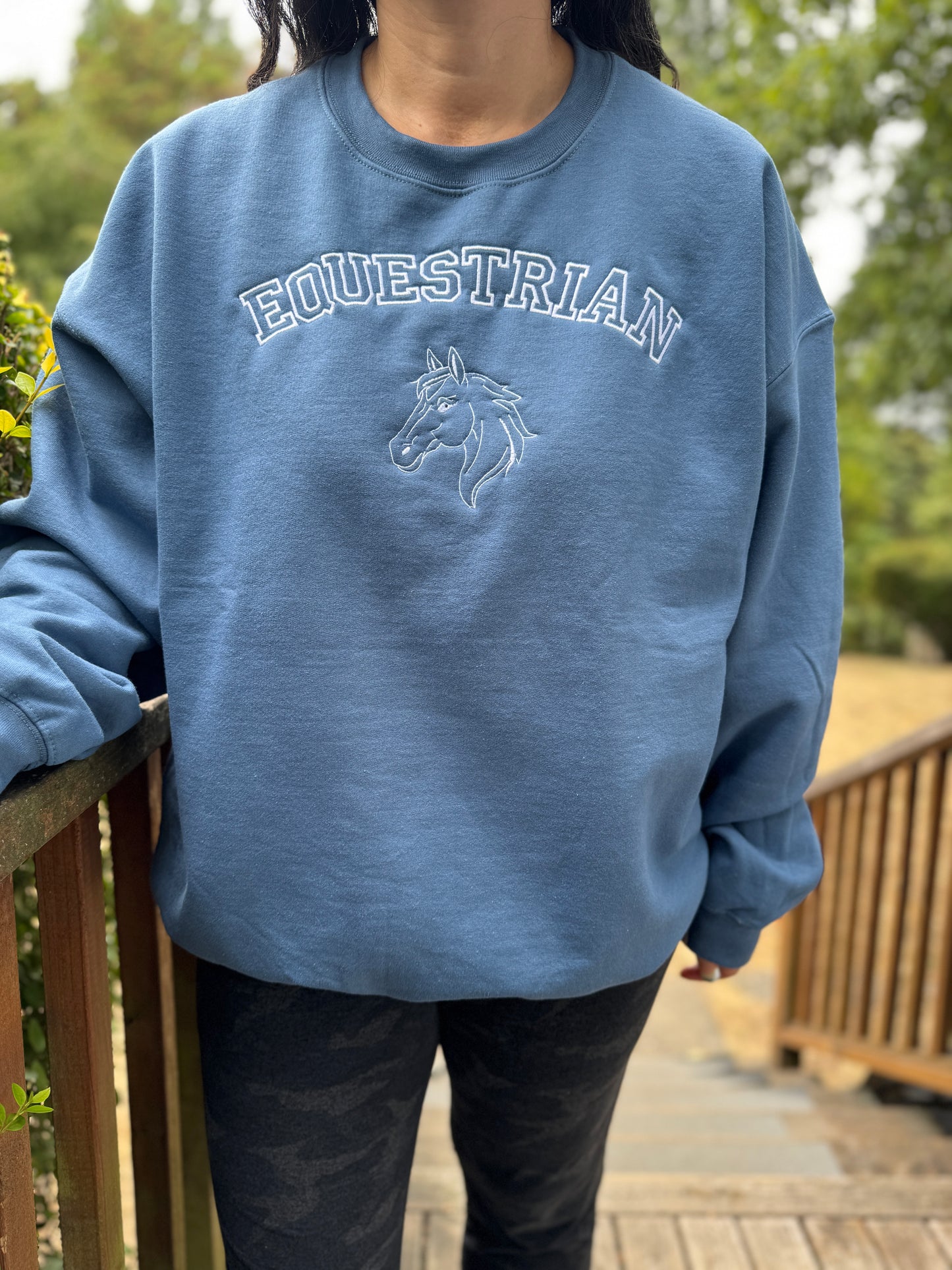 Equestrian Embroidered Crewneck Sweatshirt - Horse Profile