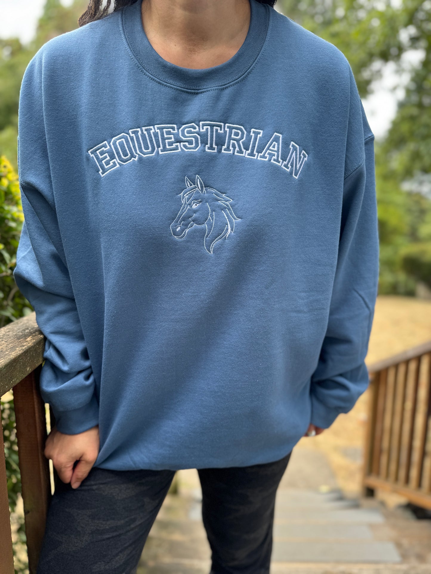 Equestrian Embroidered Crewneck Sweatshirt - Horse Profile