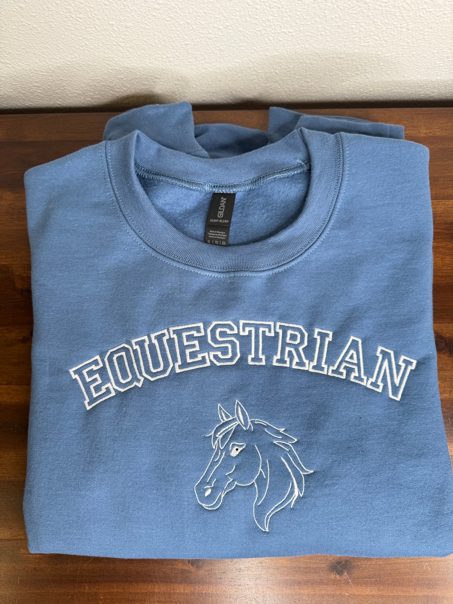 Equestrian Embroidered Crewneck Sweatshirt - Horse Profile