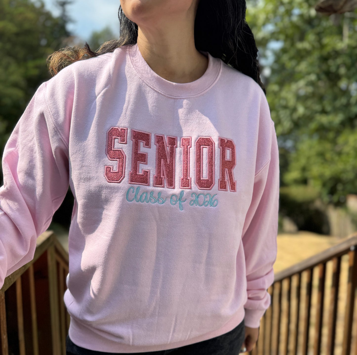 Embroidered Senior Class of 2026 Crewneck - Glitter Vinyl Applique