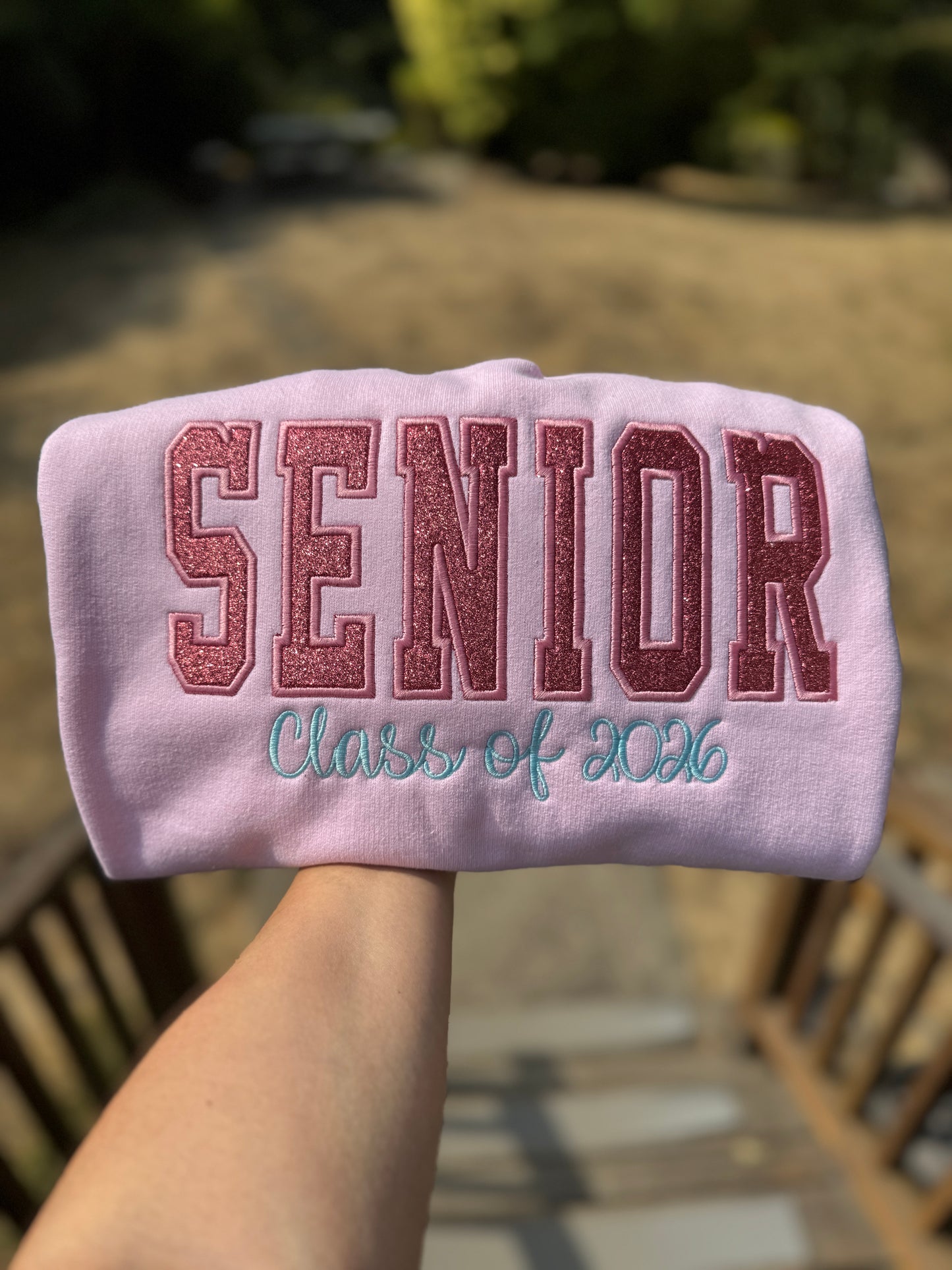 Embroidered Senior Class of 2026 Crewneck - Glitter Vinyl Applique