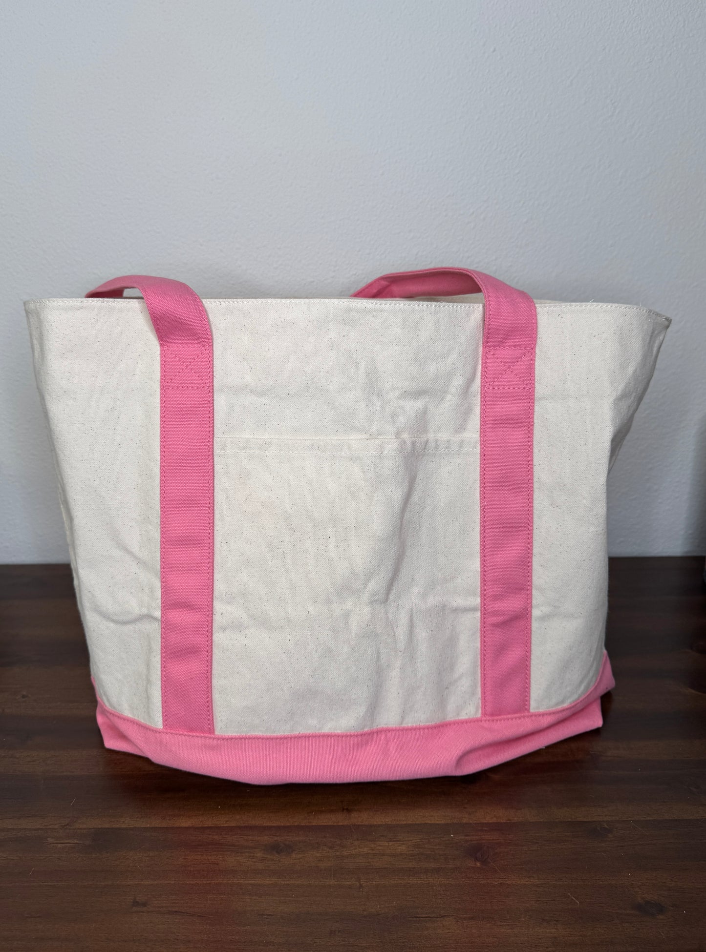 Dark Pink & Natural Large Custom Embroidered Canvas Boat Tote Bag