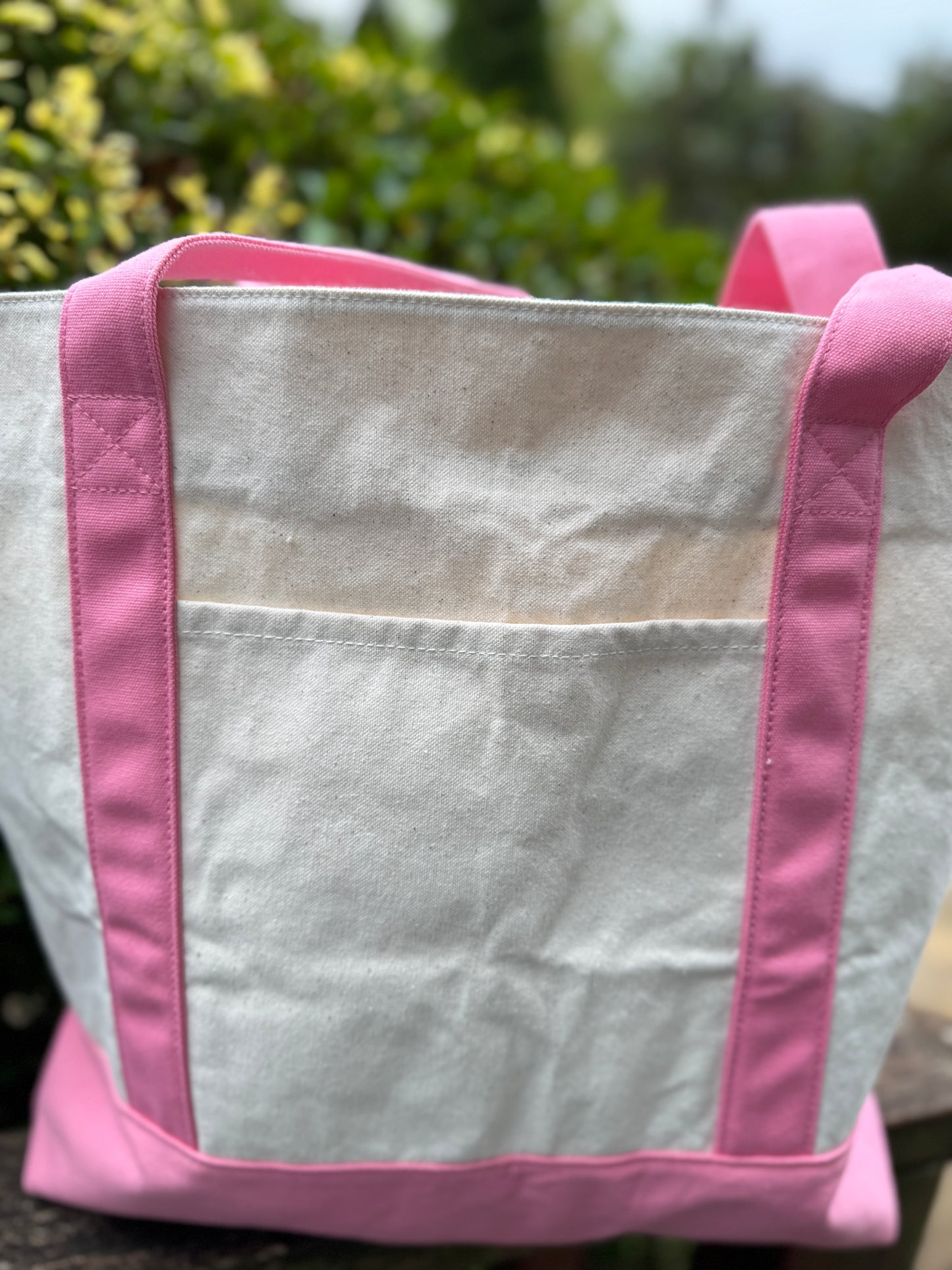 Dark Pink & Natural Large Custom Embroidered Canvas Boat Tote Bag