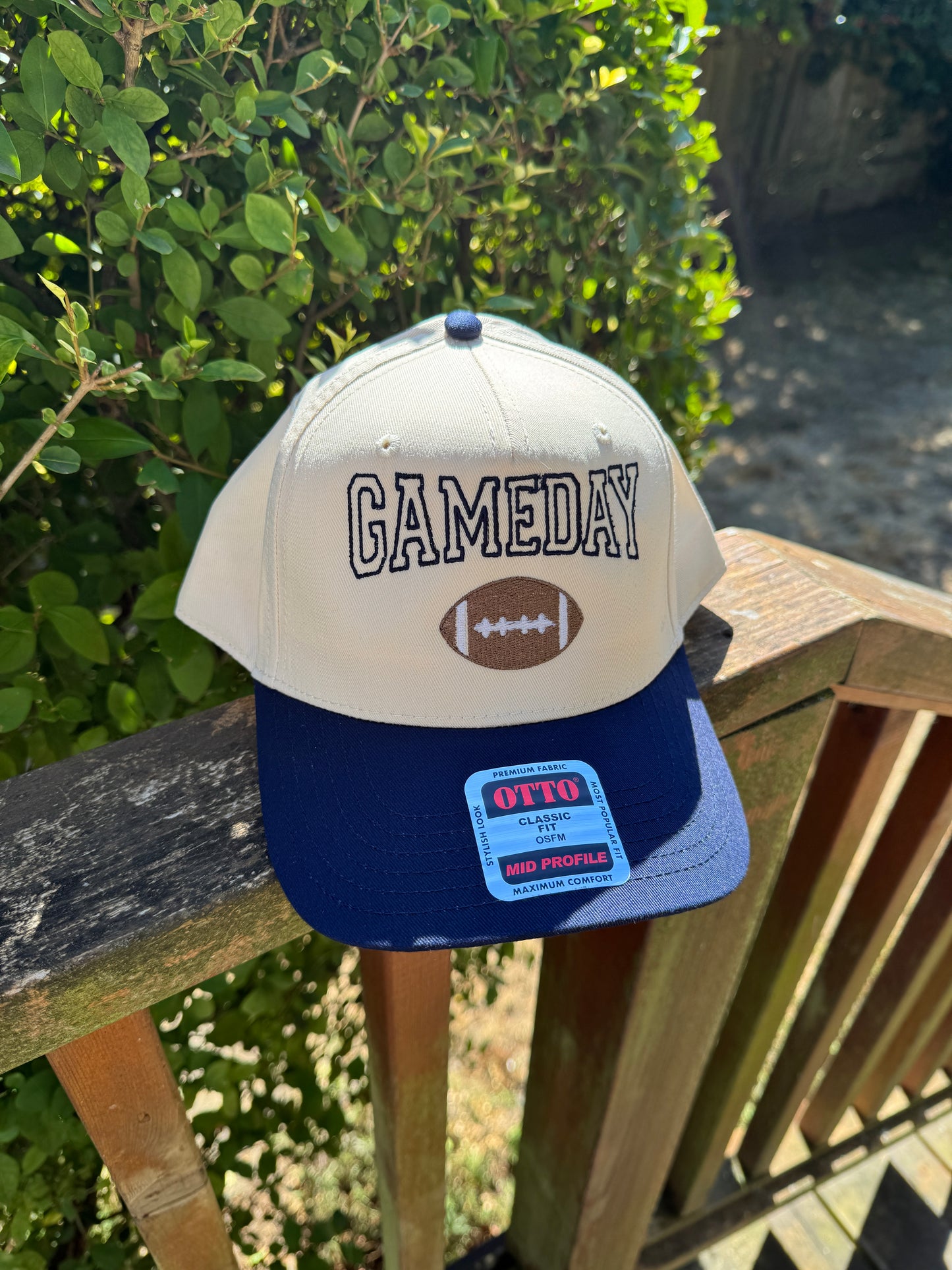 Embroidered Game Day Hat with Football - Baseball Cap 5 Panel