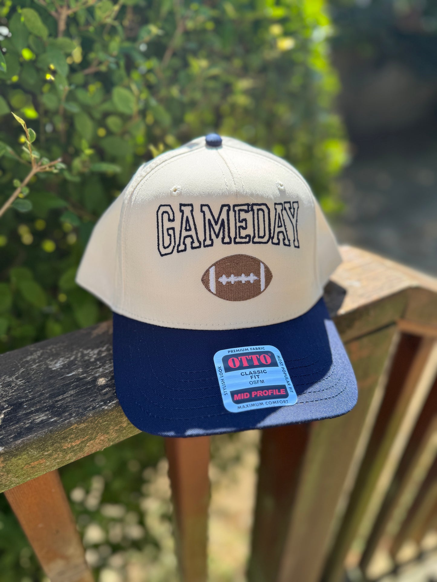 Embroidered Game Day Hat with Football - Baseball Cap 5 Panel