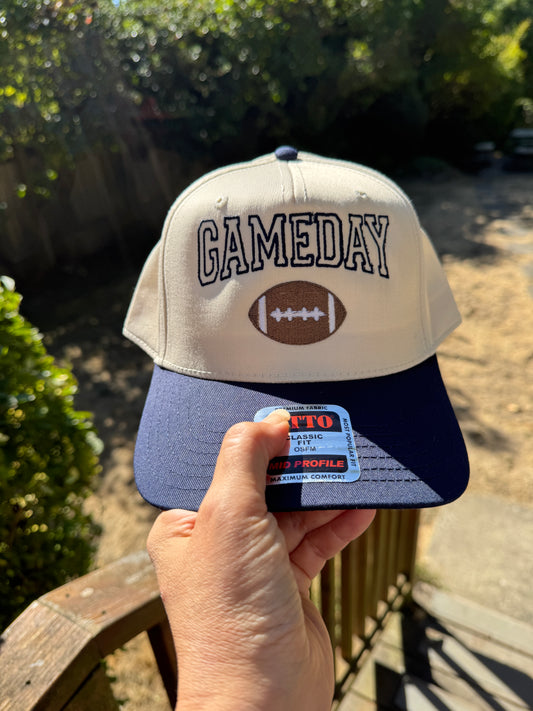 Embroidered Game Day Hat with Football - Baseball Cap 5 Panel