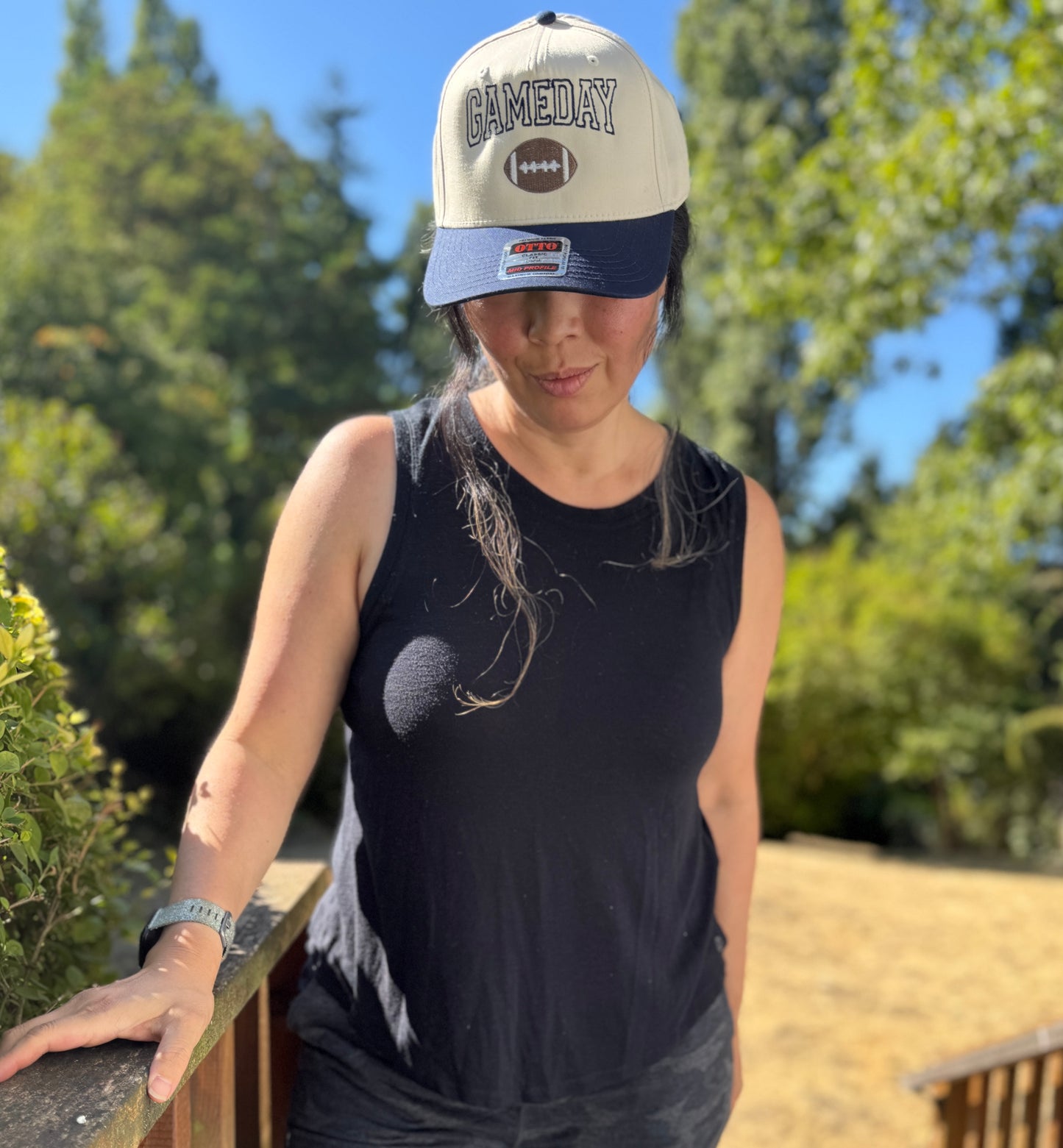 Embroidered Game Day Hat with Football - Baseball Cap 5 Panel