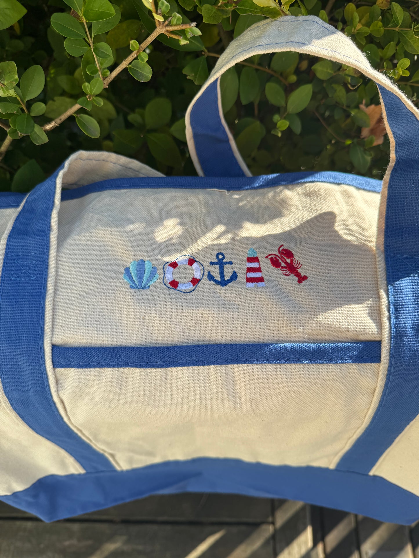 Embroidered Large Boat Tote Canvas Bag - Dark Royal Blue - Coastal Chic Design