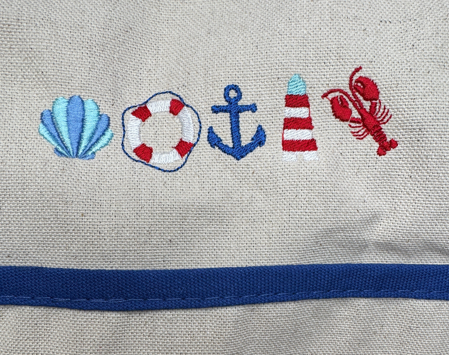 Embroidered Large Boat Tote Canvas Bag - Dark Royal Blue - Coastal Chic Design