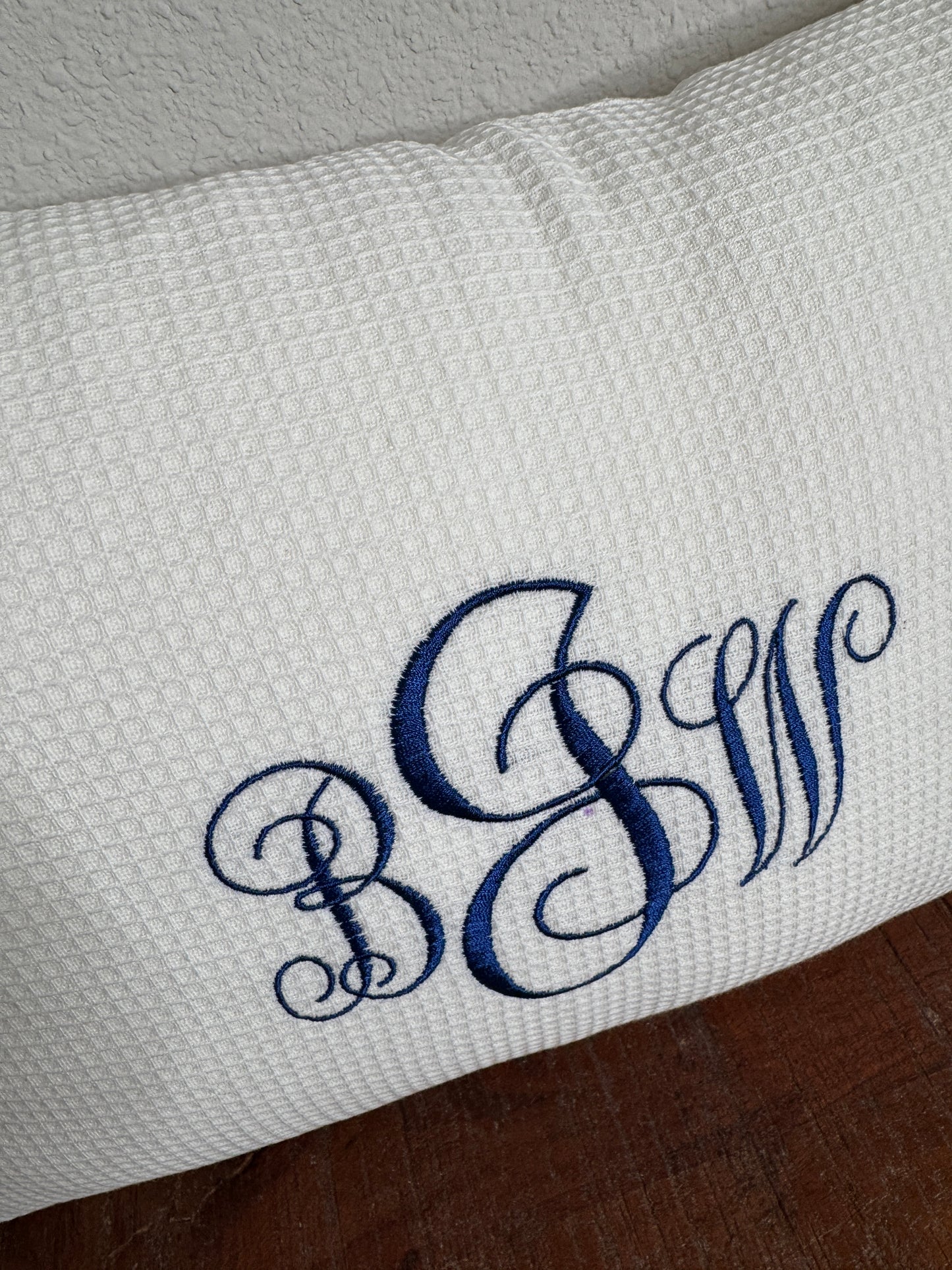 White Waffle Weave Lumbar Pillow Cover with Monogram Personalization - 12x20