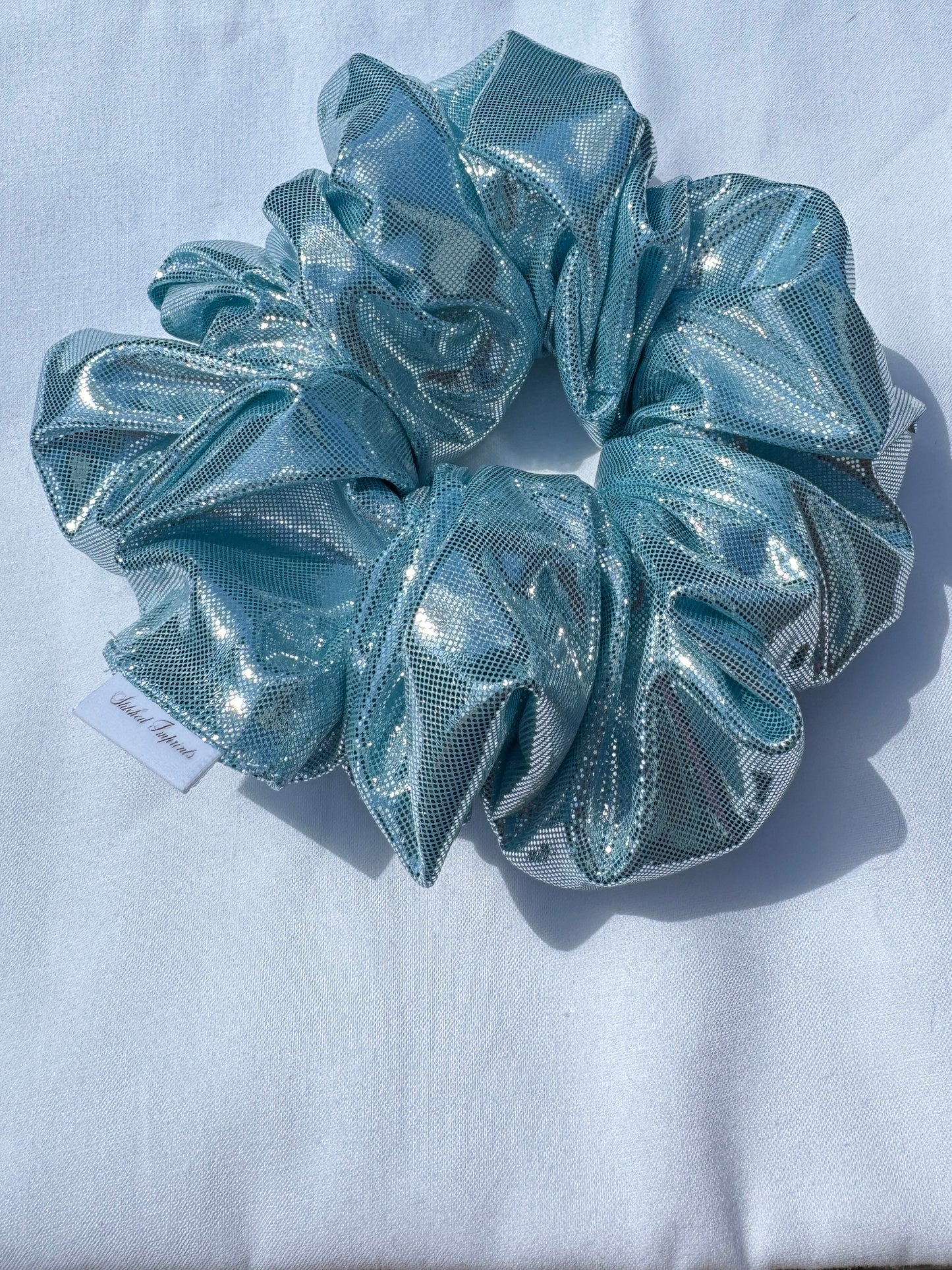 Light Blue Holographic Shiny Hair Scrunchie - 3 sizes - handmade