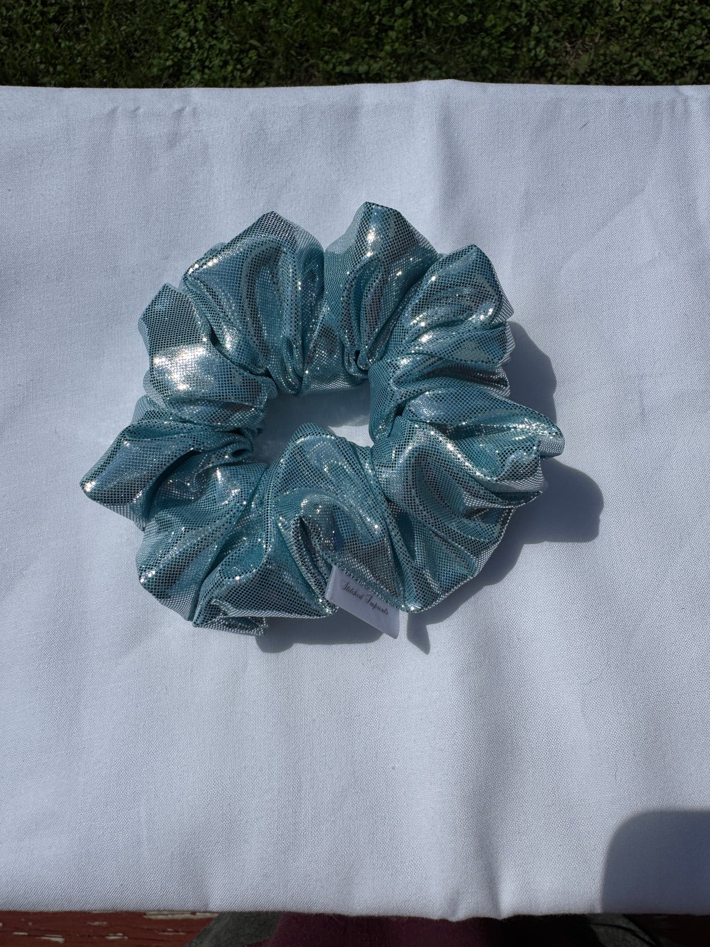 Light Blue Holographic Shiny Hair Scrunchie - 3 sizes - handmade