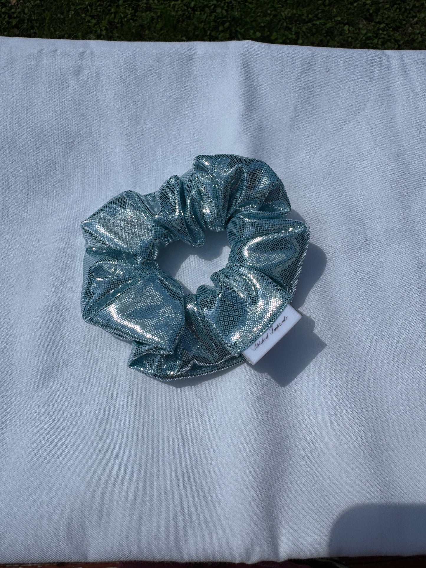 Light Blue Holographic Shiny Hair Scrunchie - 3 sizes - handmade