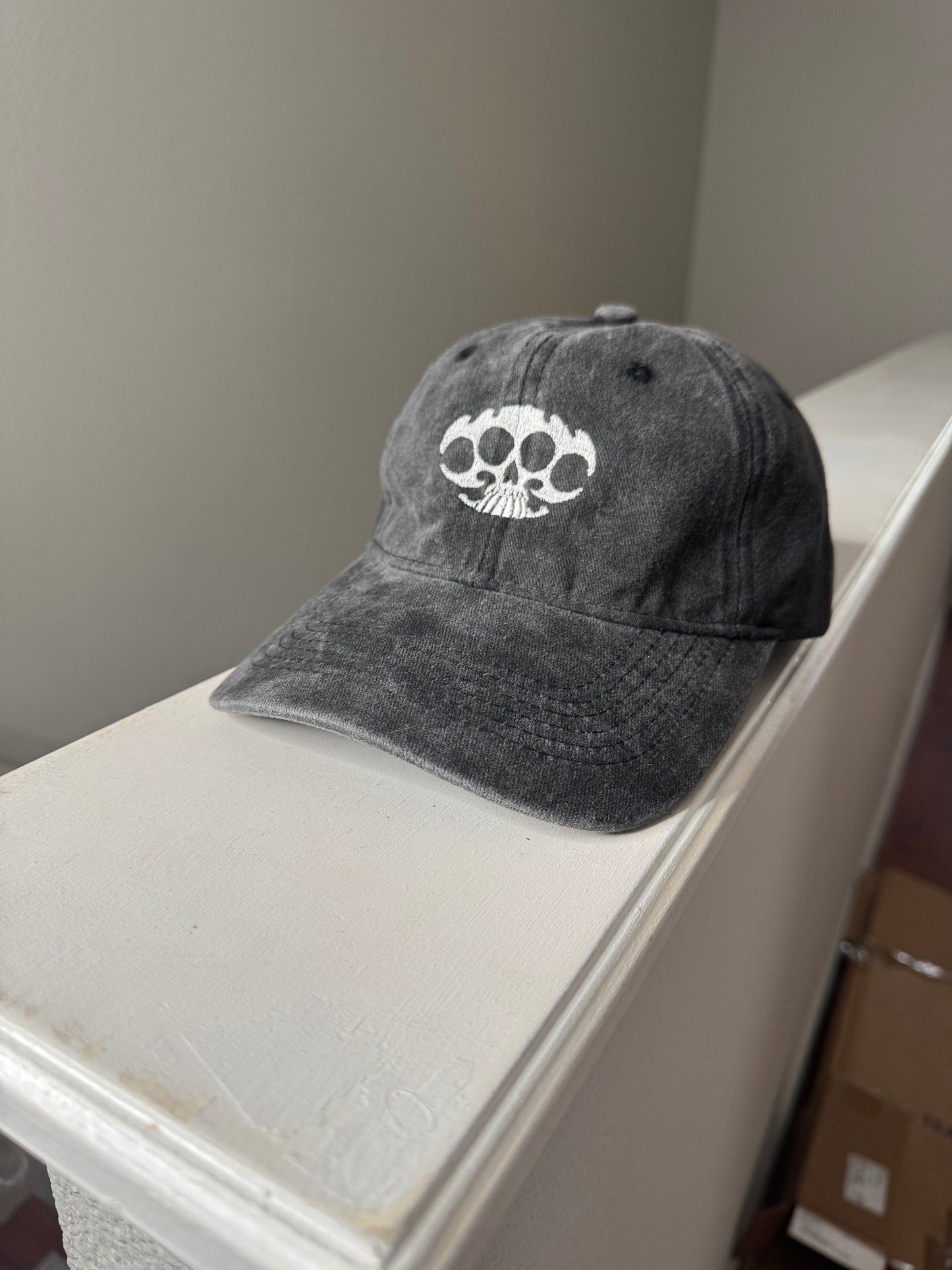 Skull Knuckleduster Embroidered Dad Hat - Adjustable Distressed Baseball Cap