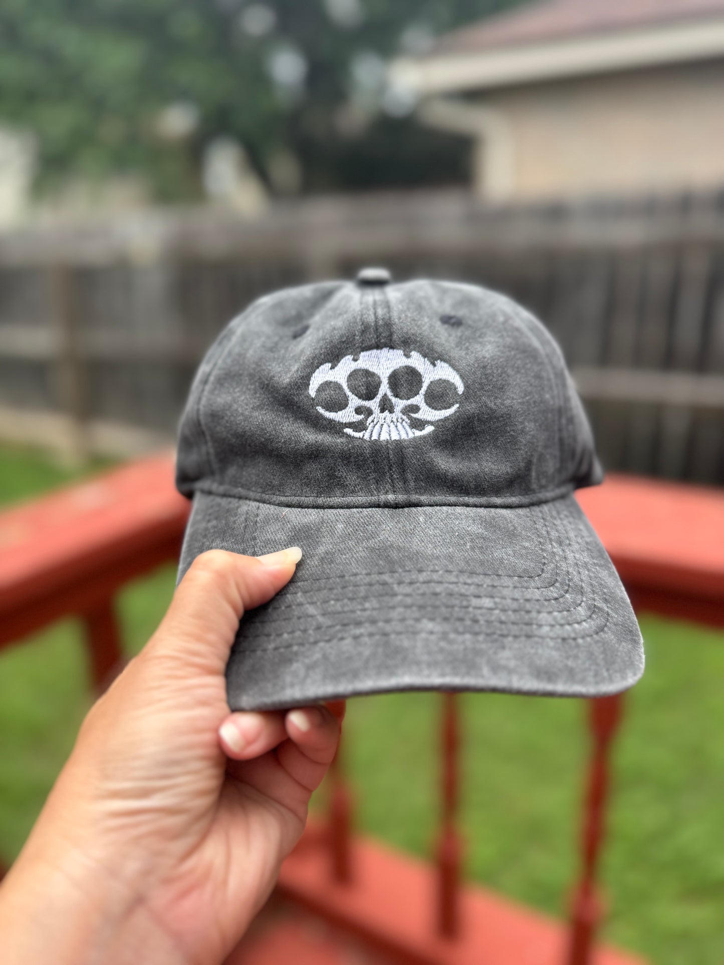 Skull Knuckleduster Embroidered Dad Hat - Adjustable Distressed Baseball Cap