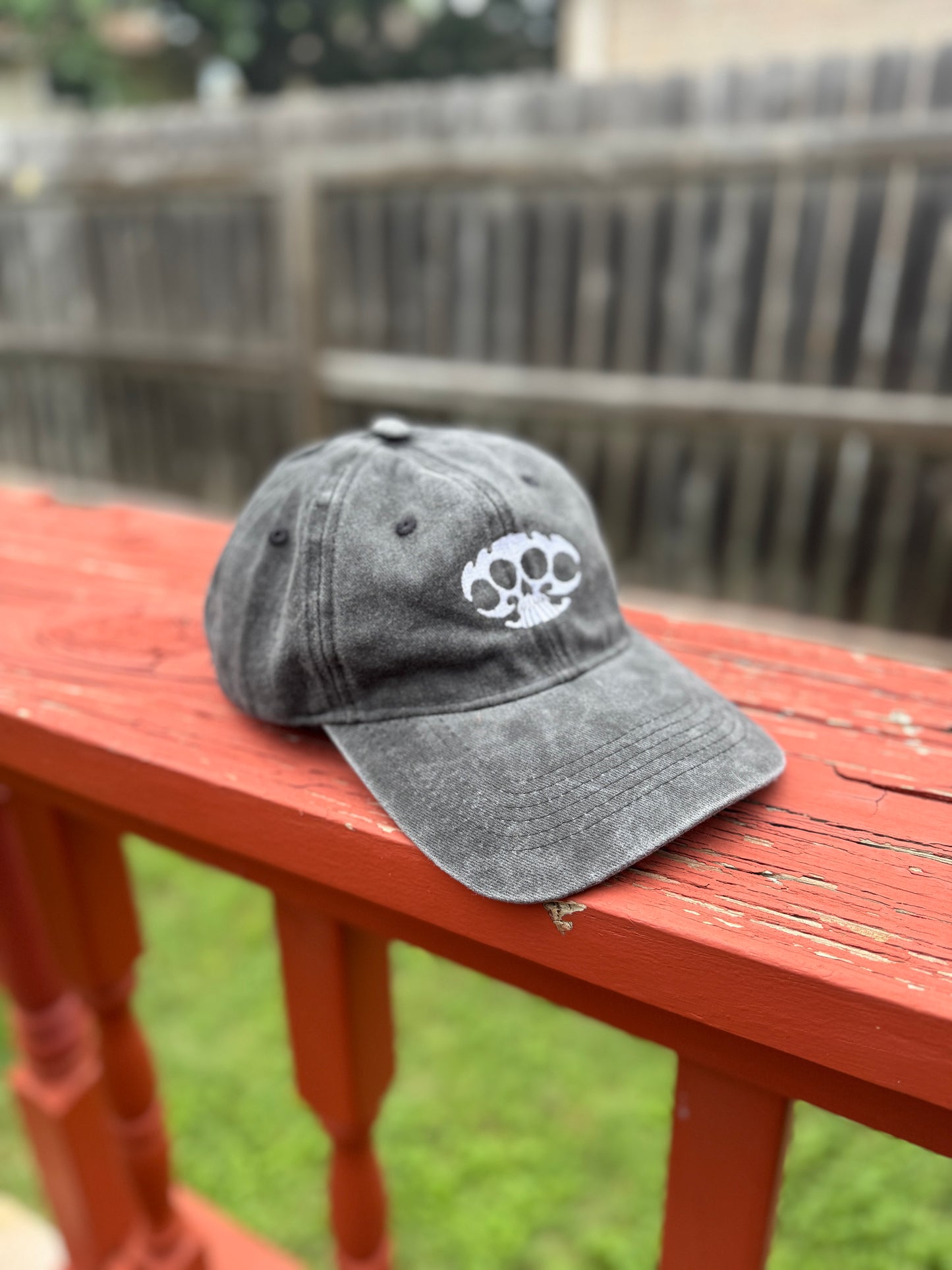 Skull Knuckleduster Embroidered Dad Hat - Adjustable Distressed Baseball Cap
