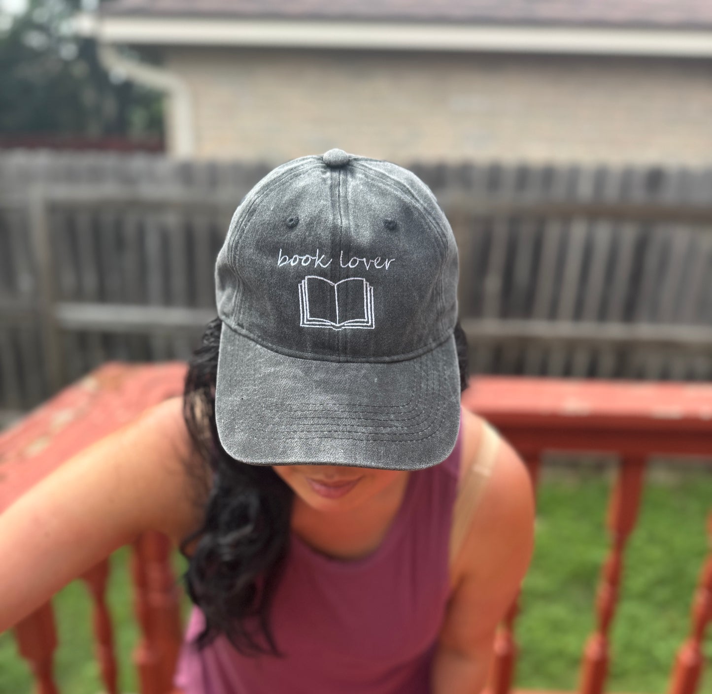 Book Lovers Embroidered Dad Hat with Open Book Graphic - Adjustable Distressed Baseball Cap