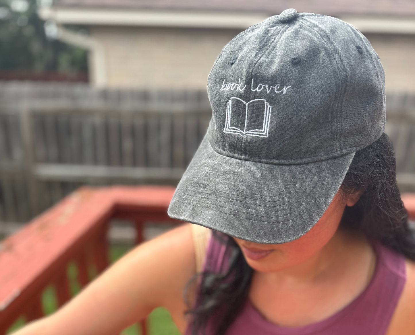 Book Lovers Embroidered Dad Hat with Open Book Graphic - Adjustable Distressed Baseball Cap