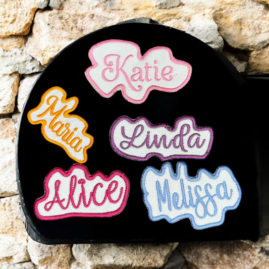 Customized Name Patch with White Background - Assorted Colors/Fonts - Iron or Sew on