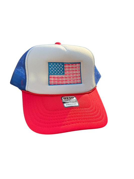 USA Coquette Flag Embroidered Foam Trucker Hat - Coquette Patriotic Aesthetic Flag