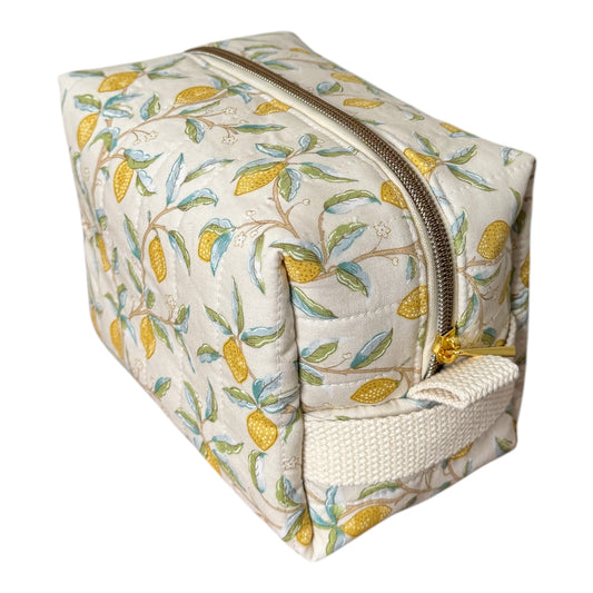 William Morris Orkney Lemon Tree Handmade Quilted Boxy Makeup Bag - Toiletry Hold all Everything Bag
