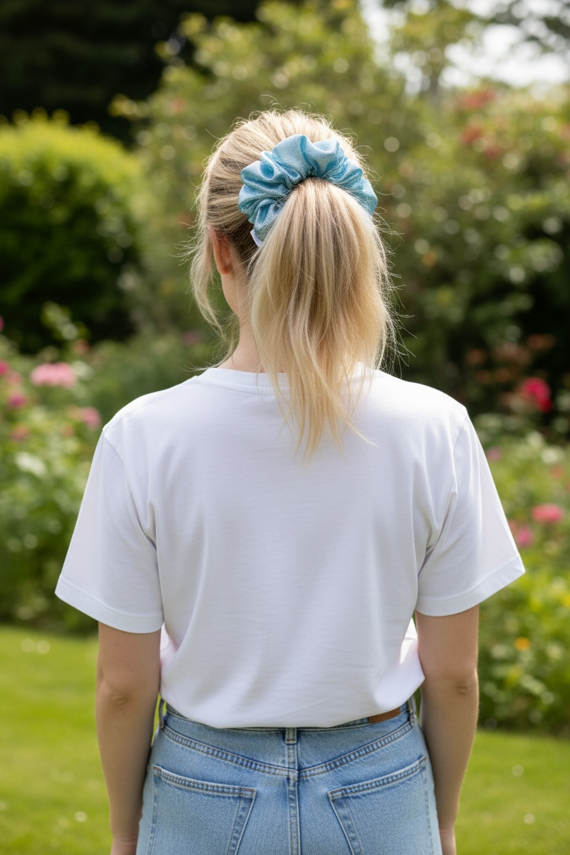 Light Blue Holographic Shiny Hair Scrunchie - 3 sizes - handmade