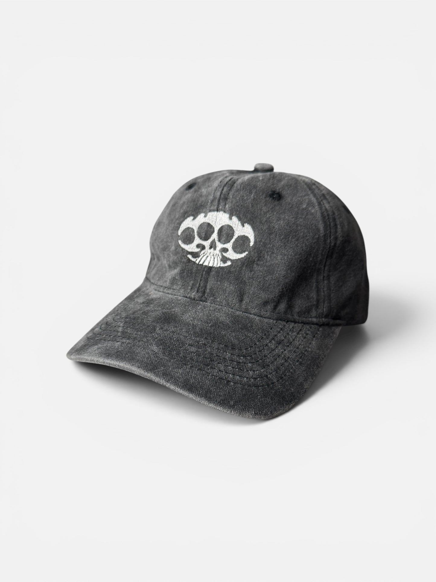 Skull Knuckleduster Embroidered Dad Hat - Adjustable Distressed Baseball Cap