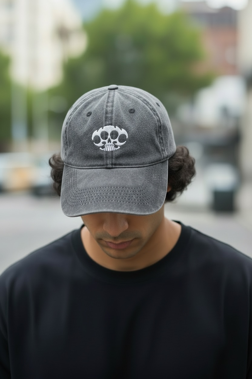Skull Knuckleduster Embroidered Dad Hat - Adjustable Distressed Baseball Cap