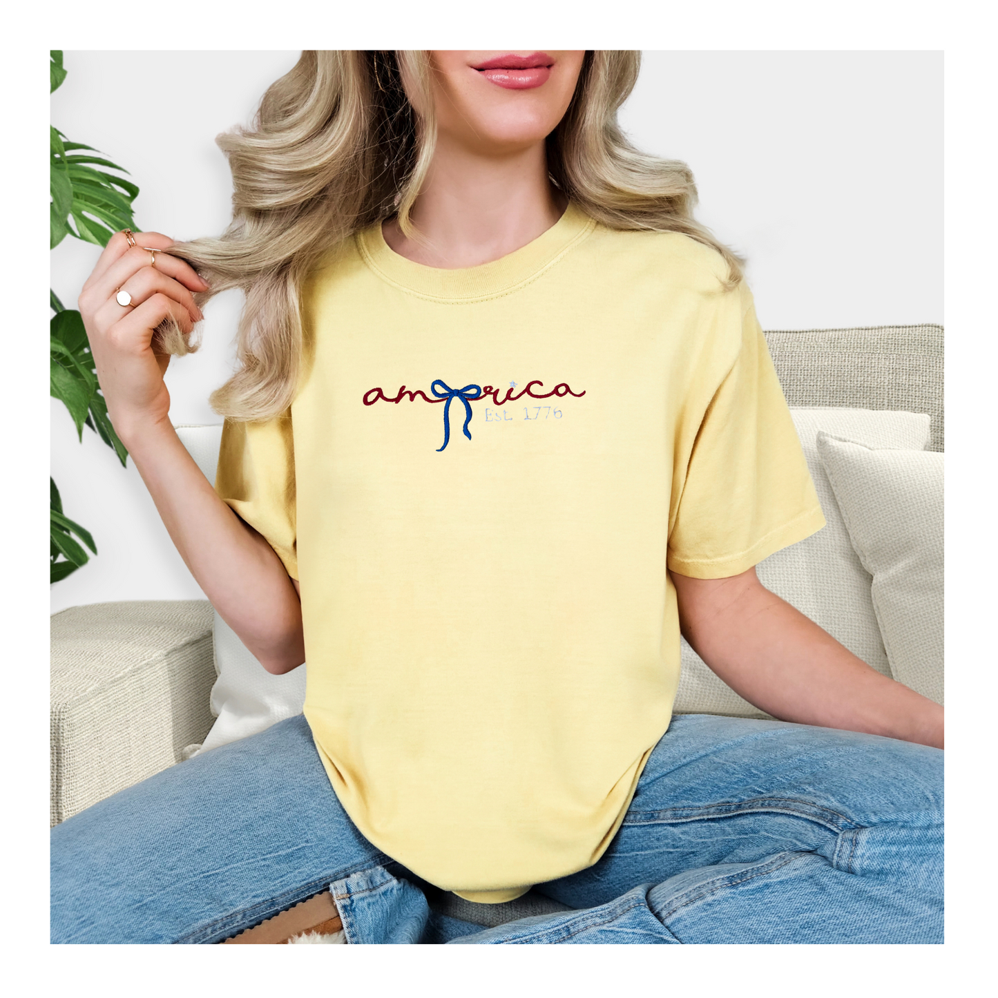 Independence Day July 4th America Embroidered T-Shirt - Comfort Colors