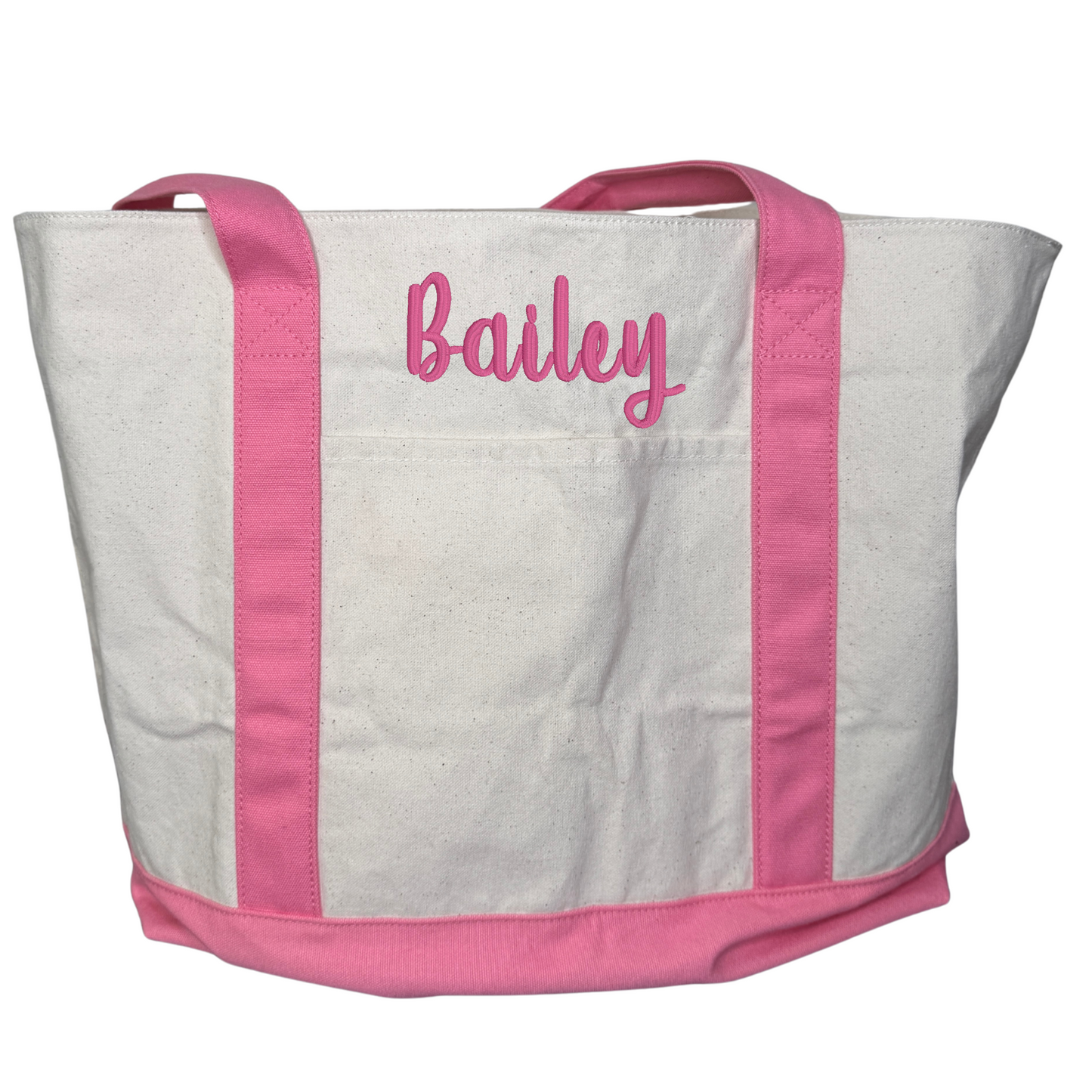 Dark Pink & Natural Large Custom Embroidered Canvas Boat Tote Bag