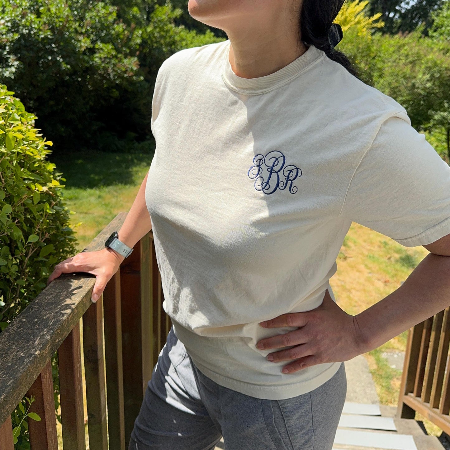 Left or Right Chest Monogram Embroidered T-shirt Comfort Colors