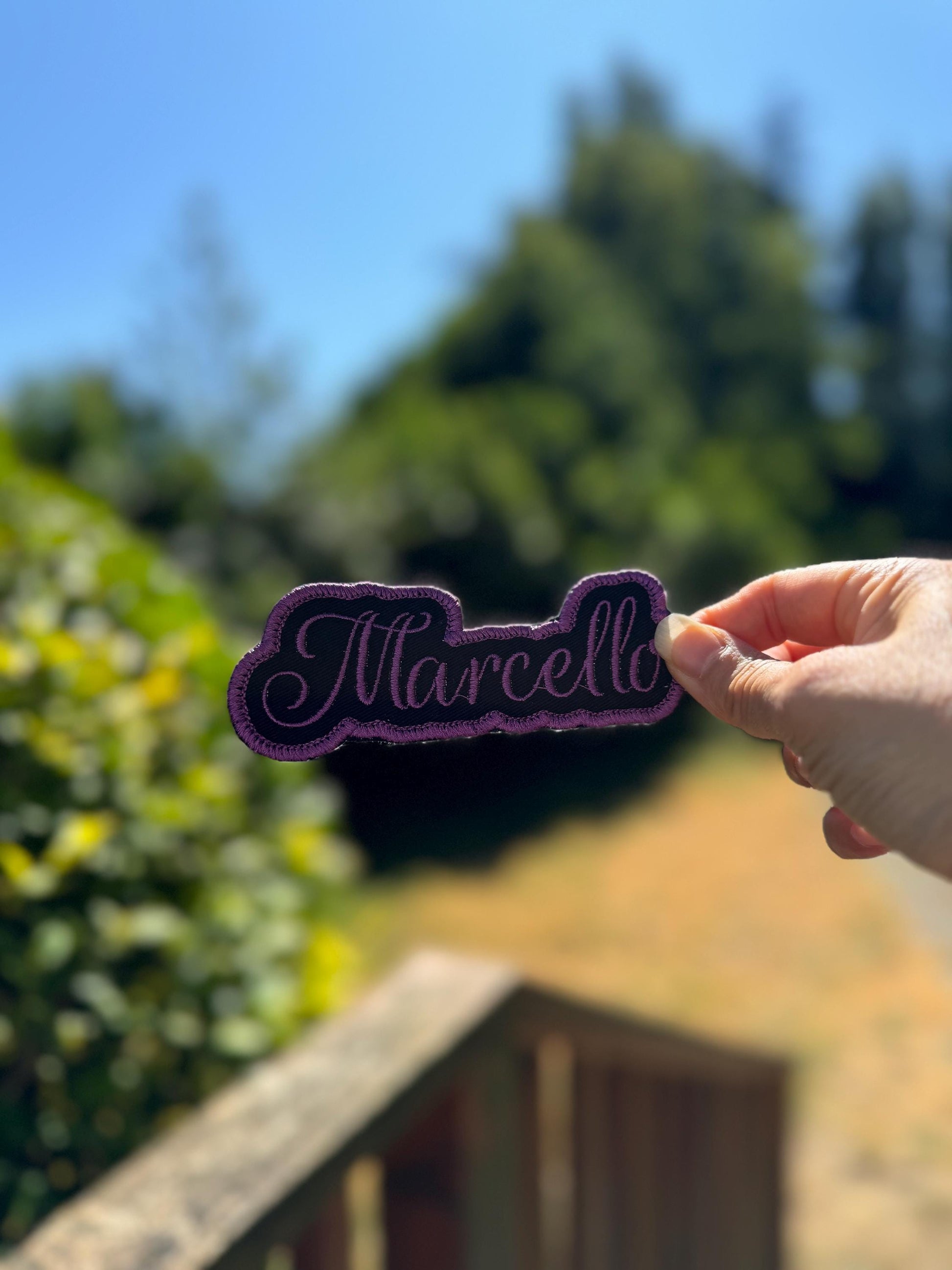 Custom Embroidered Name Patch - Personalized - 1 inch font black background iron or sew on - backpack, trucker hat, clothing - gifts for her