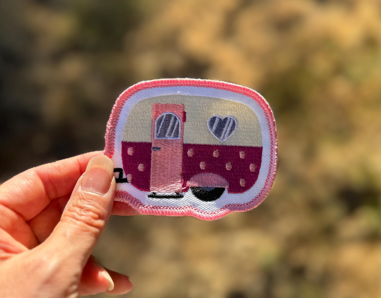 Pink RV Campervan Embroidered Patch - iron or sew on - teardrop trailer RV, backpack, trucker hat, clothing - gifts for her