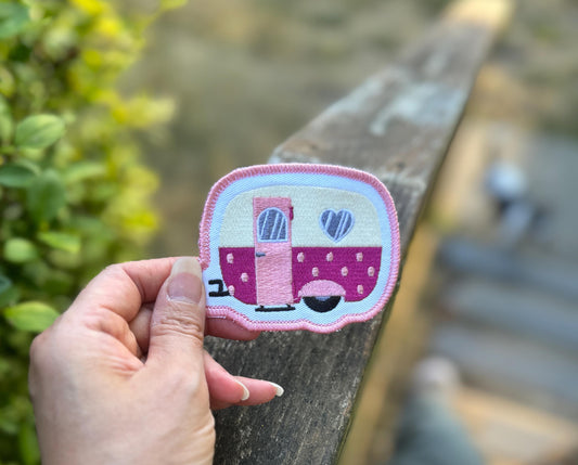 Pink RV Campervan Embroidered Patch - iron or sew on - teardrop trailer RV, backpack, trucker hat, clothing - gifts for her