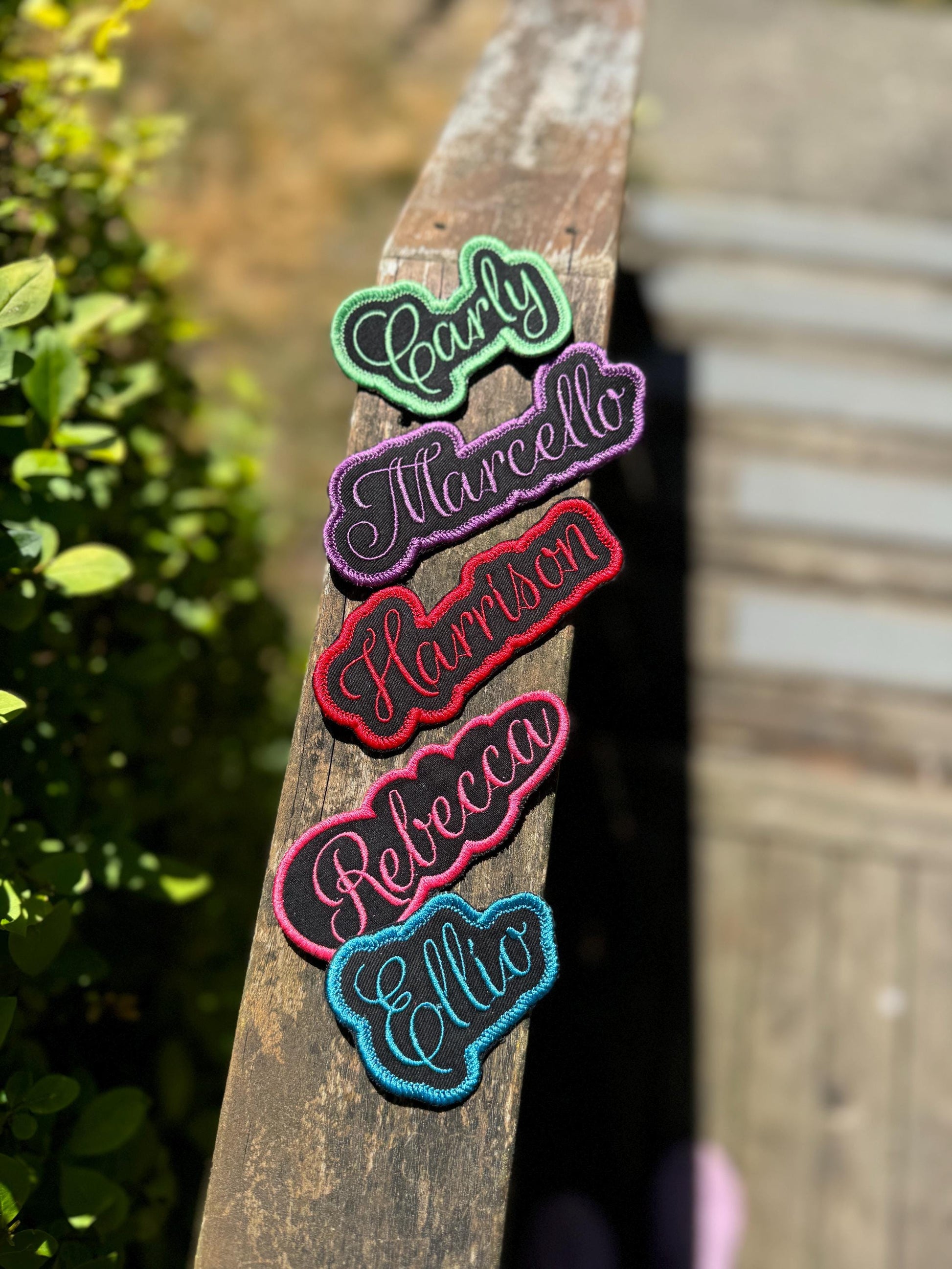 Custom Embroidered Name Patch - Personalized - 1 inch font black background iron or sew on - backpack, trucker hat, clothing - gifts for her