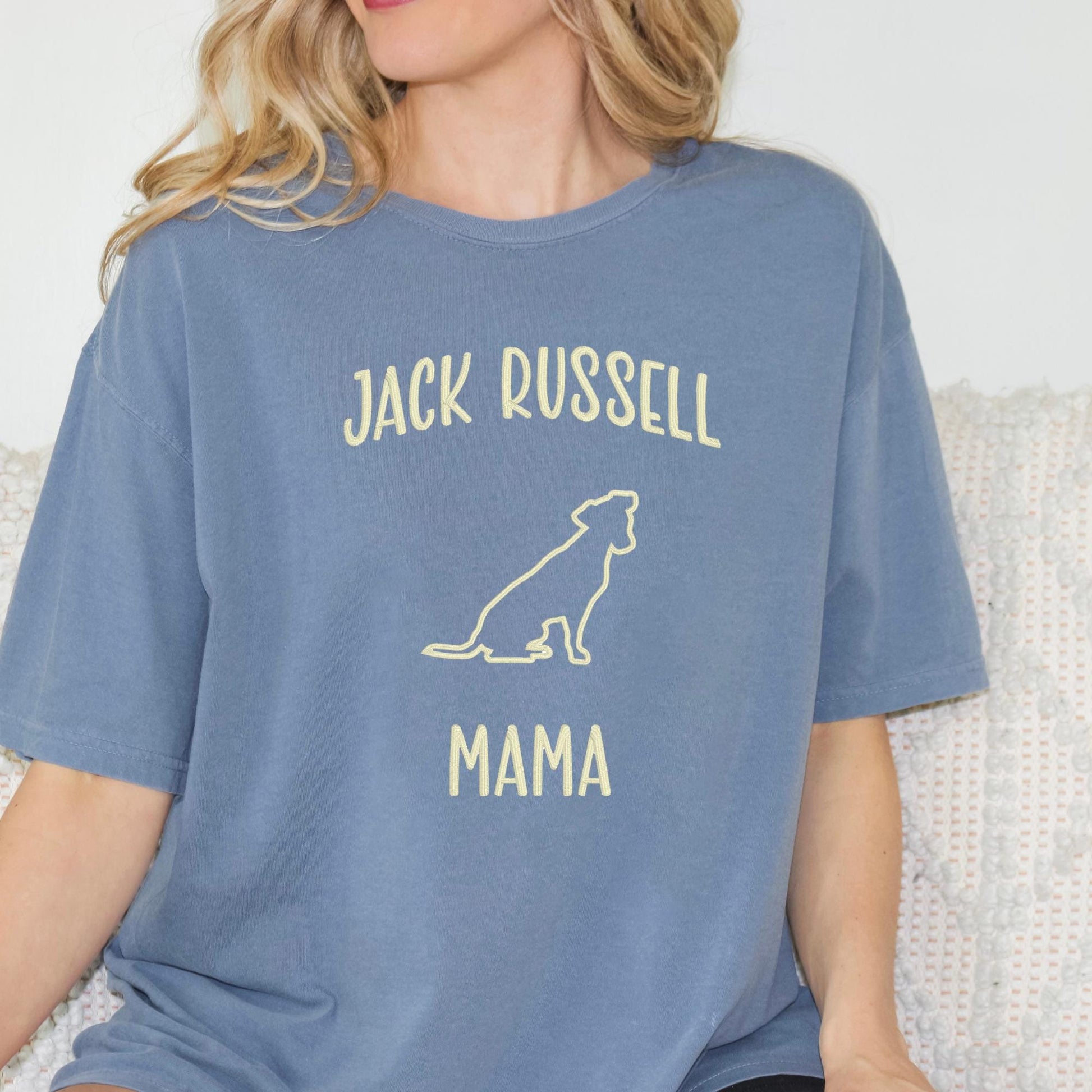 Embroidered Dog Mama T-shirt - Breed Silhouette & Custom Pet Name - Chihuahua, Frenchie, Dachshund, Jack Russell, Corgi - Gift for pet lover