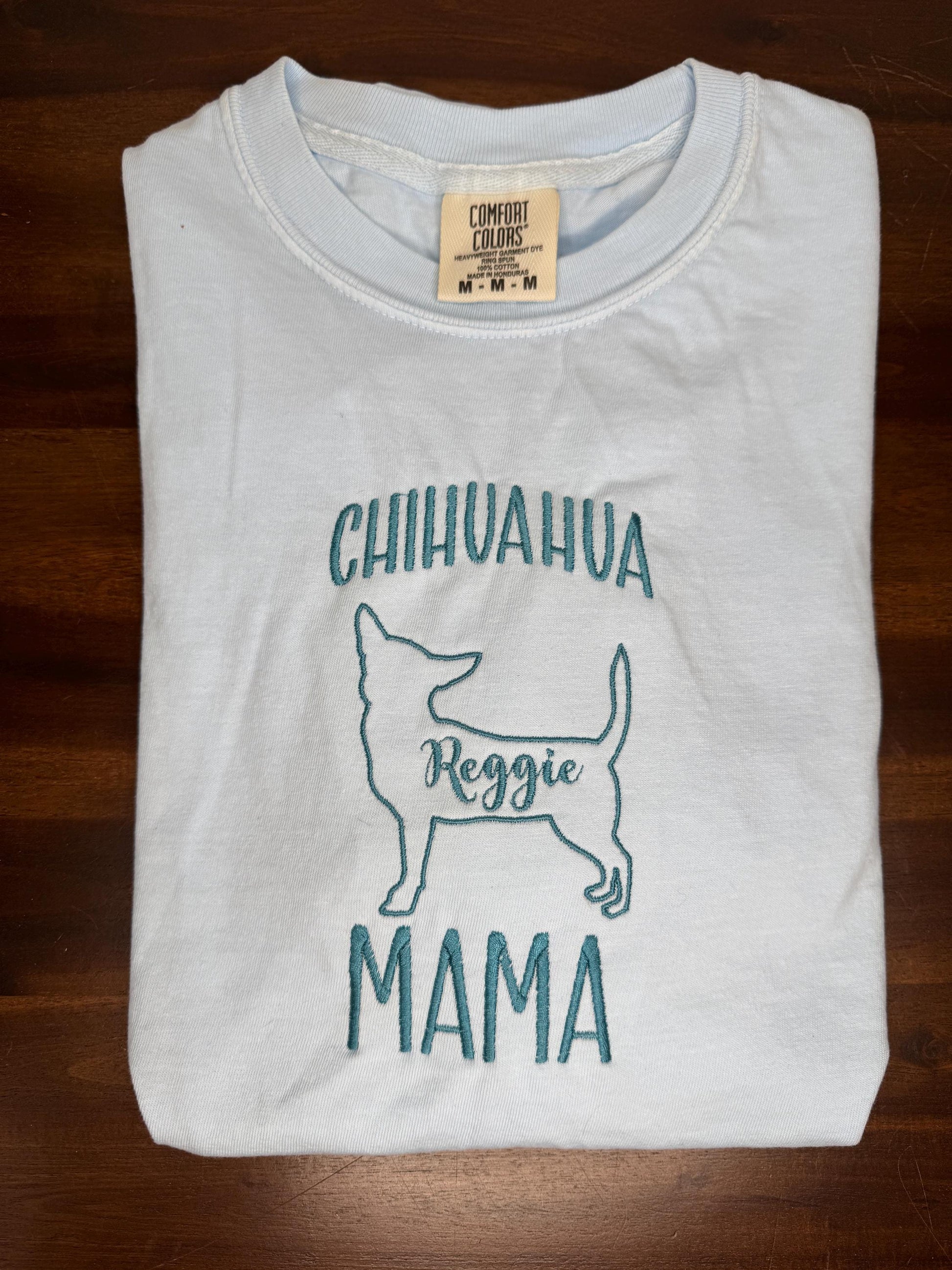 Embroidered Dog Mama T-shirt - Breed Silhouette & Custom Pet Name - Chihuahua, Frenchie, Dachshund, Jack Russell, Corgi - Gift for pet lover