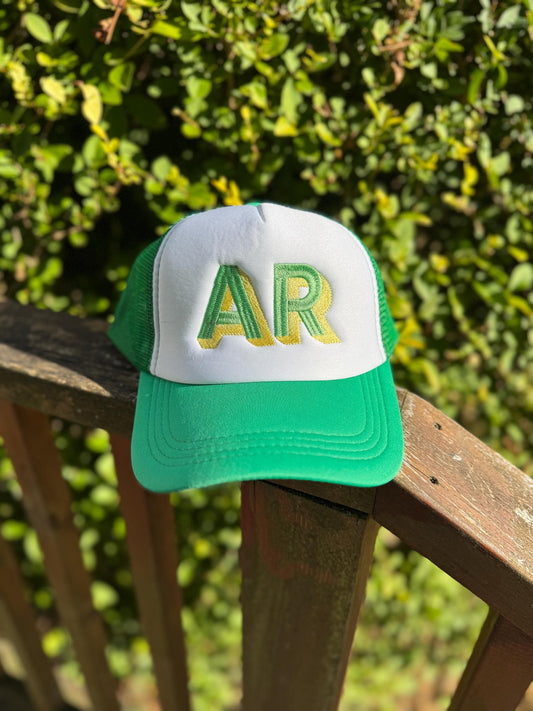 Embroidered Foam Trucker Hat - Two Tone Shadow Block 2 Initials - Trucker Hat, Structured Mesh Hat - Adjustable Fitted Hat Gifts for Her/Him