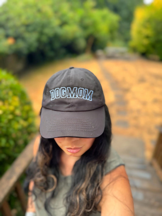 Embroidered Dogmom Hat - Baseball Hat, Dad Hat, Unstructured Hat - Adjustable Fitted Hat - Varsity Satin Stitch - Gifts for Her - Dog lover