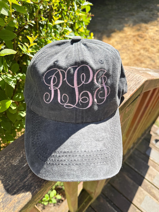 Monogram Embroidered Hat - Baseball Dad Hat - Unstructured Hat, Structured Adjustable Hat - Distressed Hat - Gifts for Her/Him