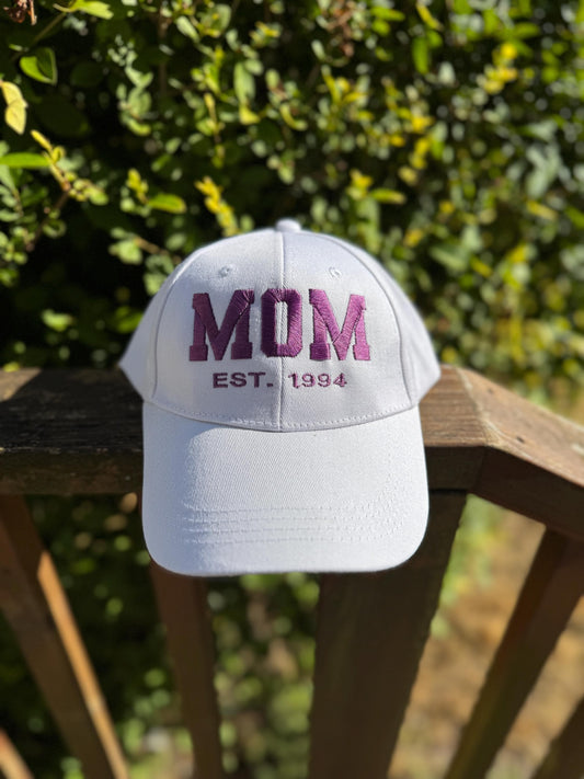 Personalized MOM Embroidered Hat - Baseball Dad Hat - Unstructured Hat, Structured Adjustable Hat - Distressed Hat - Gifts for Her/Him