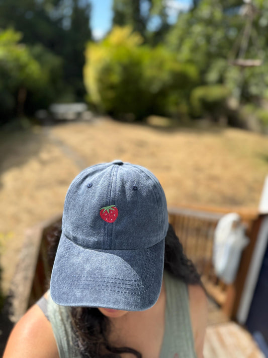 Embroidered Fruit Hat - Small Fruits - Strawberry, Cherry, Apple, Dainty Design - Baseball Dad Hat - Adjustable Fitted Hat - Gifts for Her