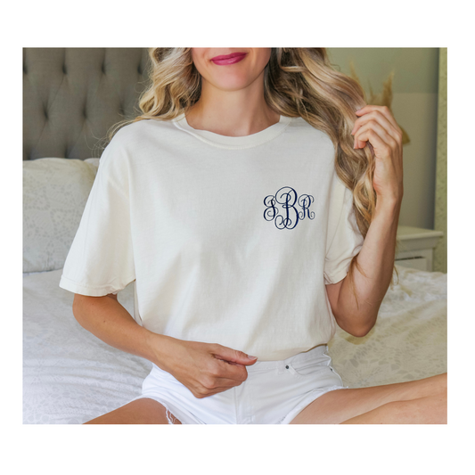 Left or Right Chest Monogram Embroidered T-shirt Comfort Colors