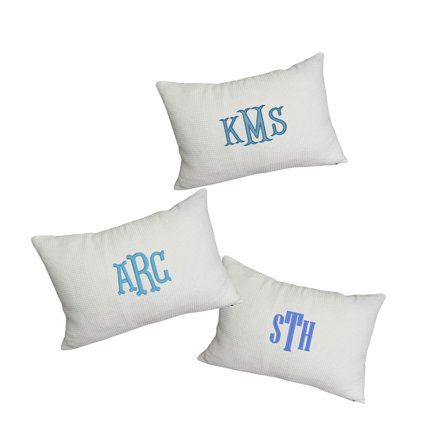 White Waffle Weave Lumbar Pillow Cover with Monogram Personalization - 12x20