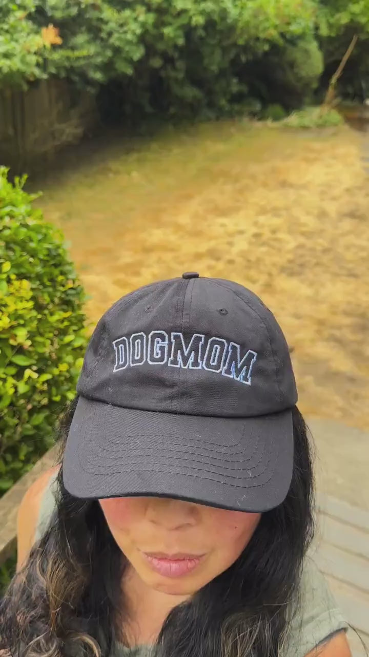 Embroidered Dogmom Hat - Baseball Hat, Dad Hat, Unstructured Hat - Adjustable Fitted Hat - Varsity Satin Stitch - Gifts for Her - Dog lover