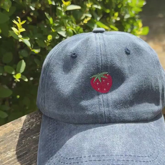 Embroidered Fruit Hat - Small Fruits - Strawberry, Cherry, Apple, Dainty Design - Baseball Dad Hat - Adjustable Fitted Hat - Gifts for Her
