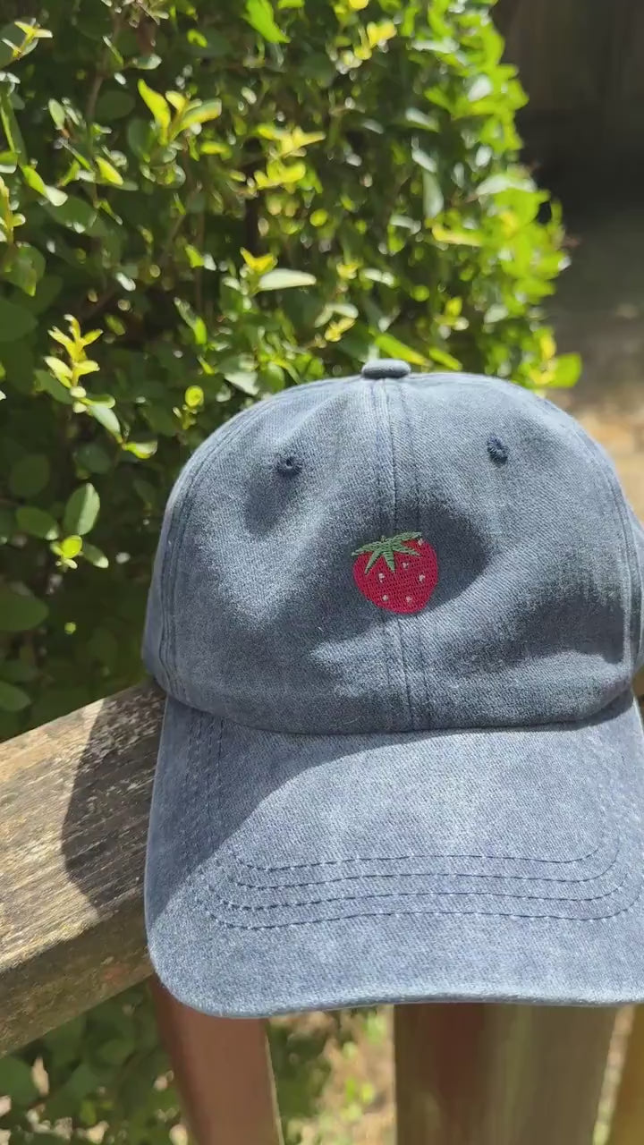 Embroidered Fruit Hat - Small Fruits - Strawberry, Cherry, Apple, Dainty Design - Baseball Dad Hat - Adjustable Fitted Hat - Gifts for Her