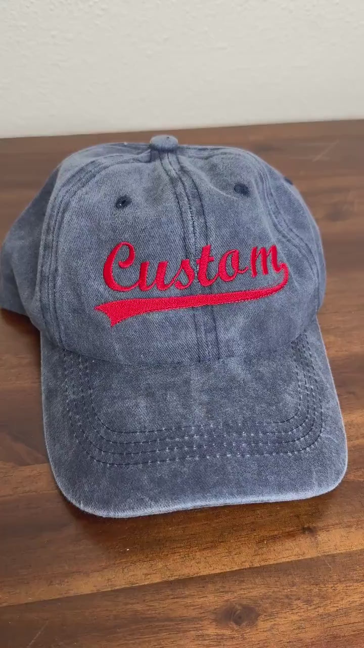 Custom Embroidered Hat - Personalized Text/Name Baseball Dad Hat - Unstructured/Structured Hat - Distressed Hat - Gifts for Her/Him